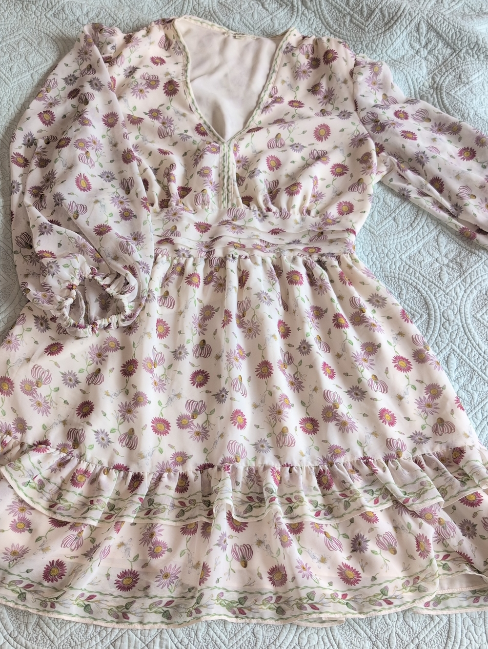 Max Studio Pink Floral V-Neck Ruffled Waist Dress
